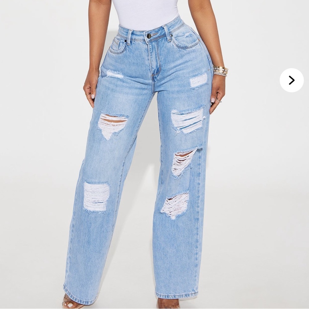 Light Blue Distressed Straight Leg Jeans